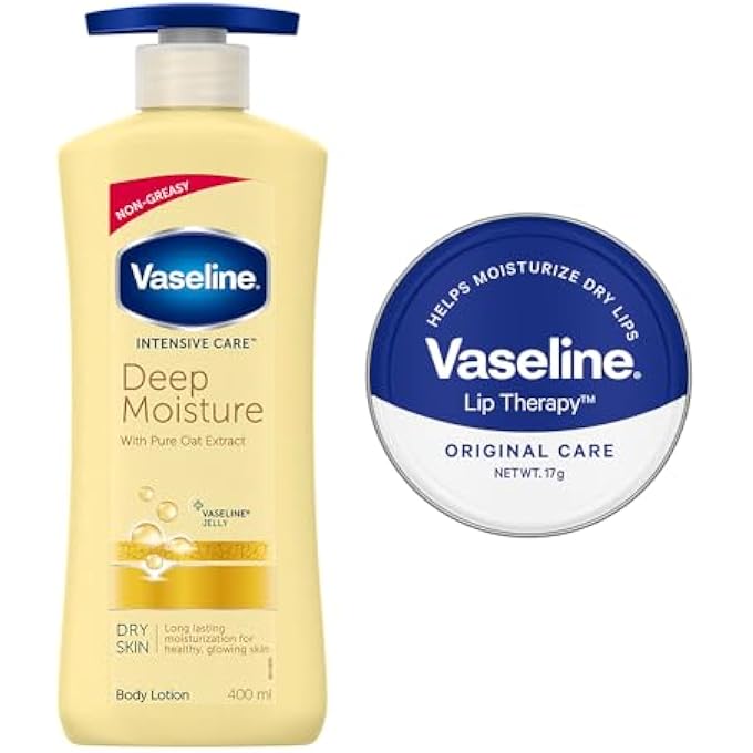 Vaseline LIP TINS ORIGINAL CARE, 17G + DEEP MOISTURE SERUM IN LOTION, 400 ML - Image 1